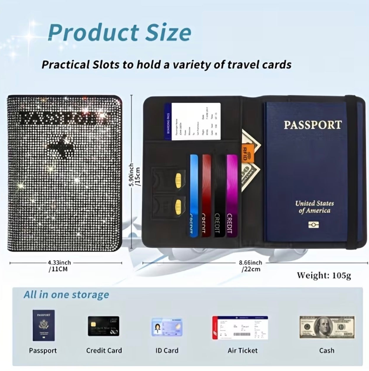 Rhinestone Passport Holder